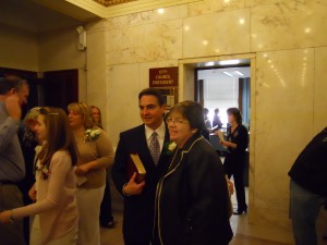 Mayor Sarno with then not yet retired Judge Mary Hurley during Sarno's 2012 inauguration. (WMassP&I)