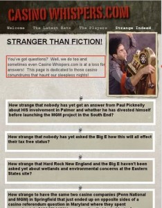 A screenshot of the "Strange Indeed" page (casinowhispers.com via Google cache)