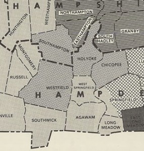 The Holyoke-Westfield district from 1977-1986, then called the 1st Hampden & Hampshire. Note the compactness, and absence of all Westfield suburbs, but inclusion of all of Chicopee (via malegislature.gov)
