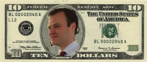 When they say it is not about a particular candidate's money... (image created via Facebook/Lesser campaign & wikipedia)