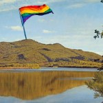 Mt. Tom in Holyoke with LGBT pride flag (created w/ images from wikipedia)