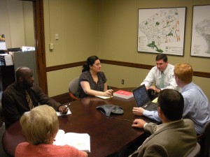 Plante, rear right, & budget staff at a meeting last year. (WMassP&I)