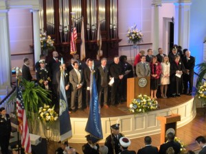 The Inaugural Party on the stage the Old First Church (WMassP&I)