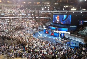 President Obama addressing the convention in Philadelphia Wednesday night. (WMassP&I)