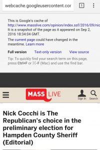 Mobile screen shot of Google caceh note for the endorsement. (via Google)