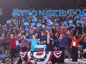 From left, Elizabeth Warren, Maggie Hassan, Hillary Clinton, Colin Van Ostern, Anne Kuster and Carol Shea-Porter. (WMassP&I)