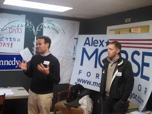 Sen. Eric Lesser and Holyoke Mayor Alex Morse during the 2015 mayoral campaign. (WMassP&I)